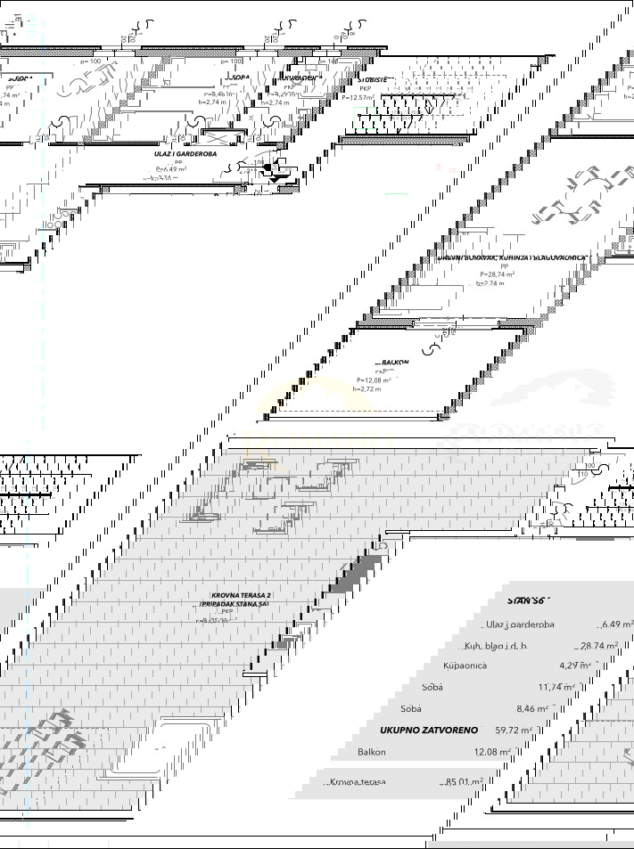 Attico con due camere da letto con vista mare e terrazza sul tetto a Čiovo, zona Salduna vicino al campeggio Rožac - 72 m2 + 85 m2 terrazza sul tetto
